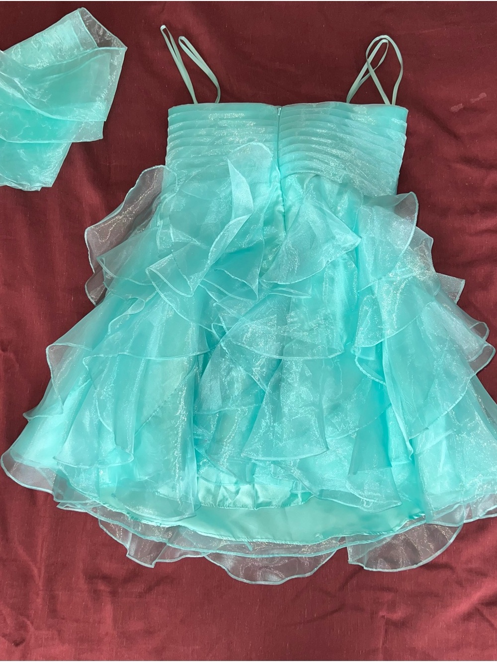 Cinderella Aqua Strapless Ruffle Party Dress with Crystal Starburst - Picture 2 of 3